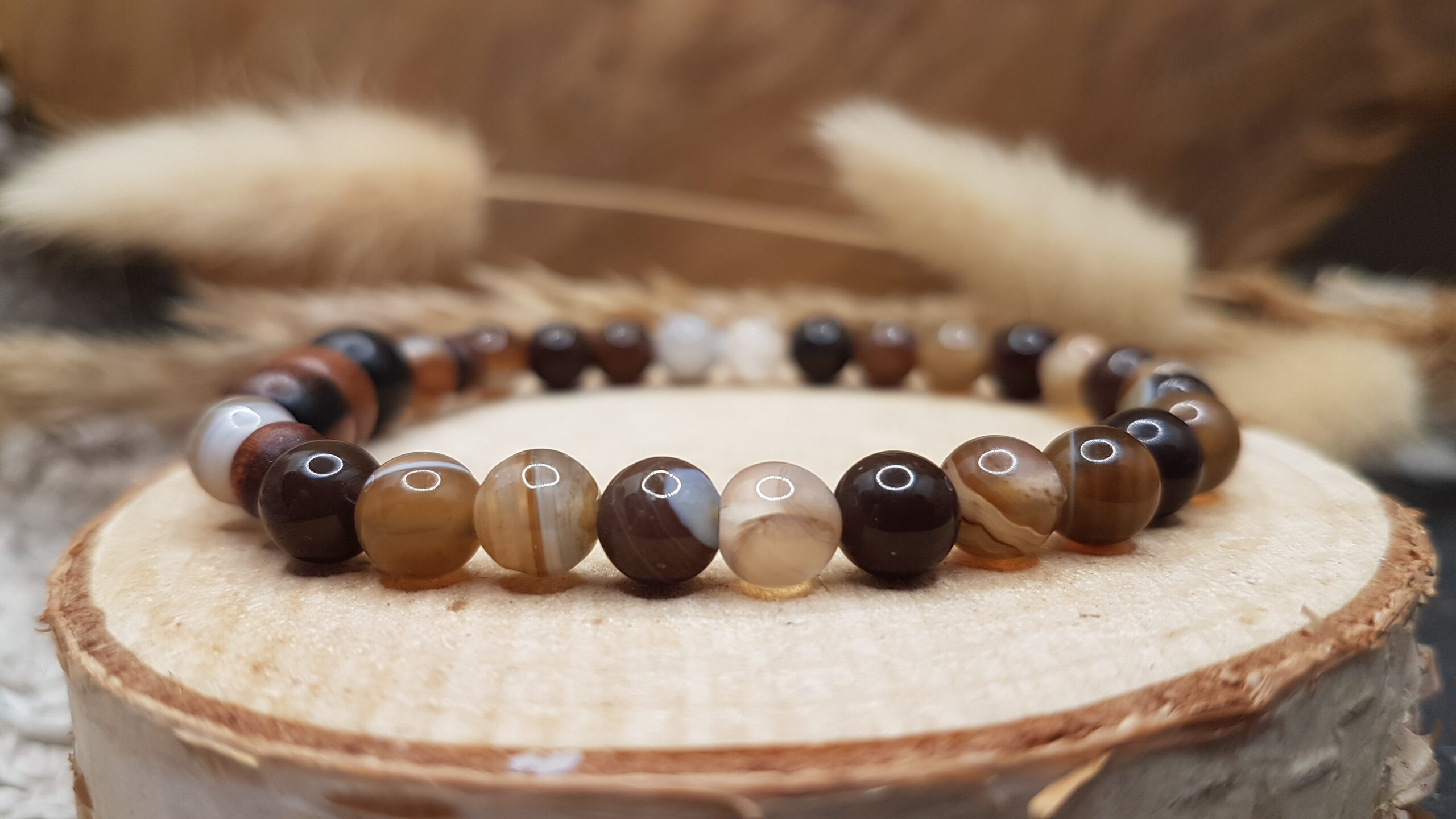 Bracelet Agate & bois-trio-les sens de julie-lithotherapie et artisanat