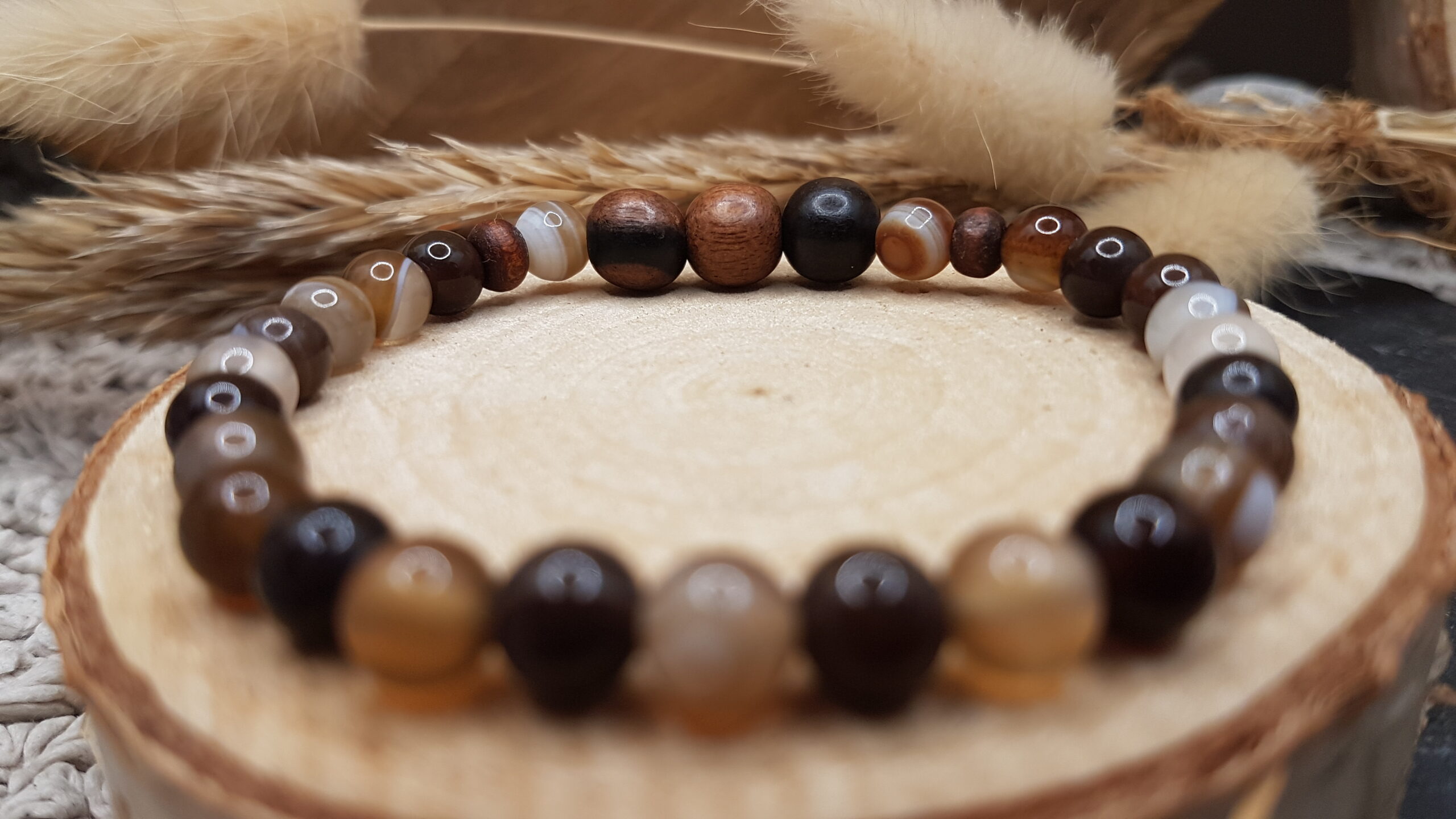 Bracelet Agate & bois-trio-les sens de julie-lithotherapie et artisanat