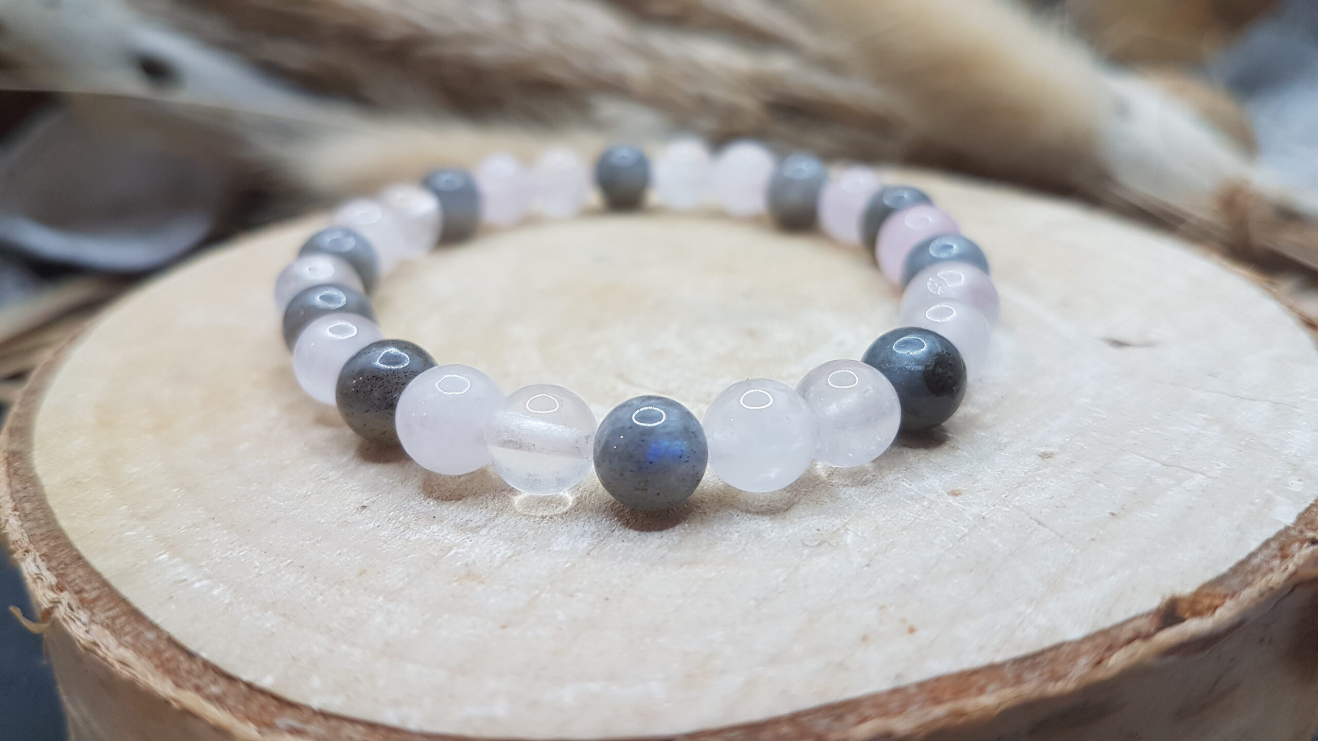 Bracelet VULGARITE en Quartz rose, Labradorite et  Turquoise