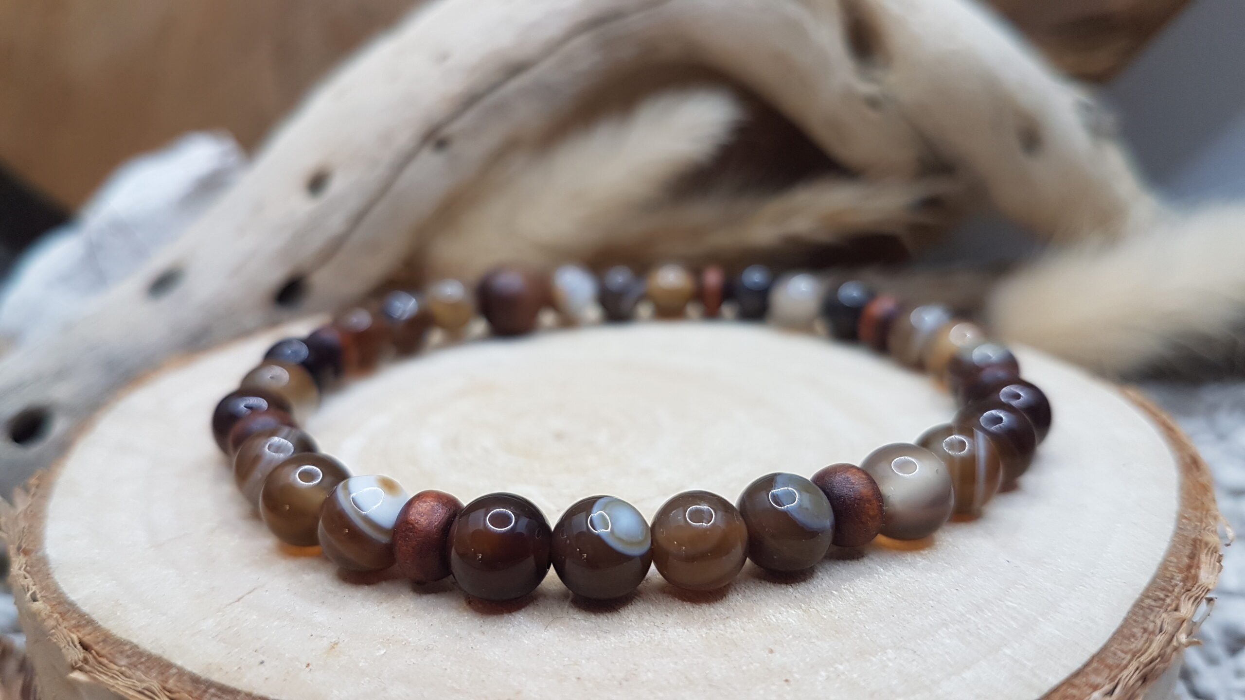 bracelet Agathe & bois - sololes sens de julie -lithothérapie et artisanat