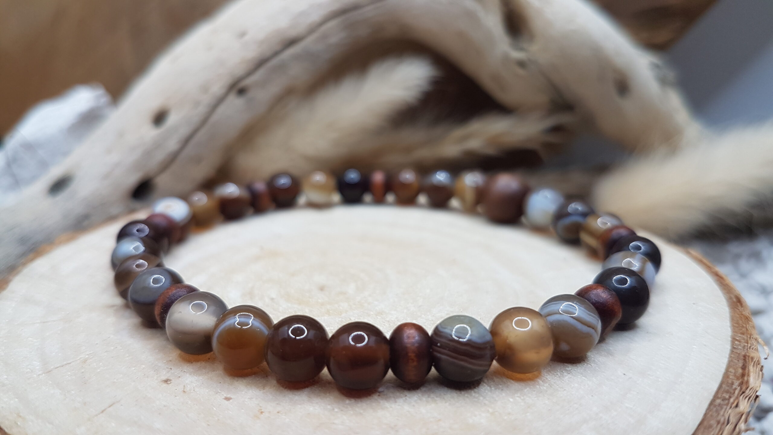 bracelet Agathe & bois - solo-les sens de julie -lithothérapie et artisanat