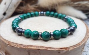 Bracelet malachite & hématite -Santé et force - SOLO -les sens de julie-lithotherapie et artisanat -prix 29 euros