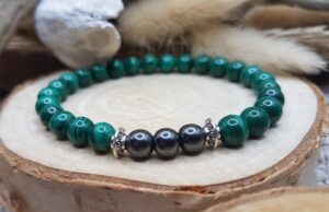 Bracelet malachite & hématite -Santé et force - TRIO - les sens de julie - lithotherapie et artisanat prix 29euros