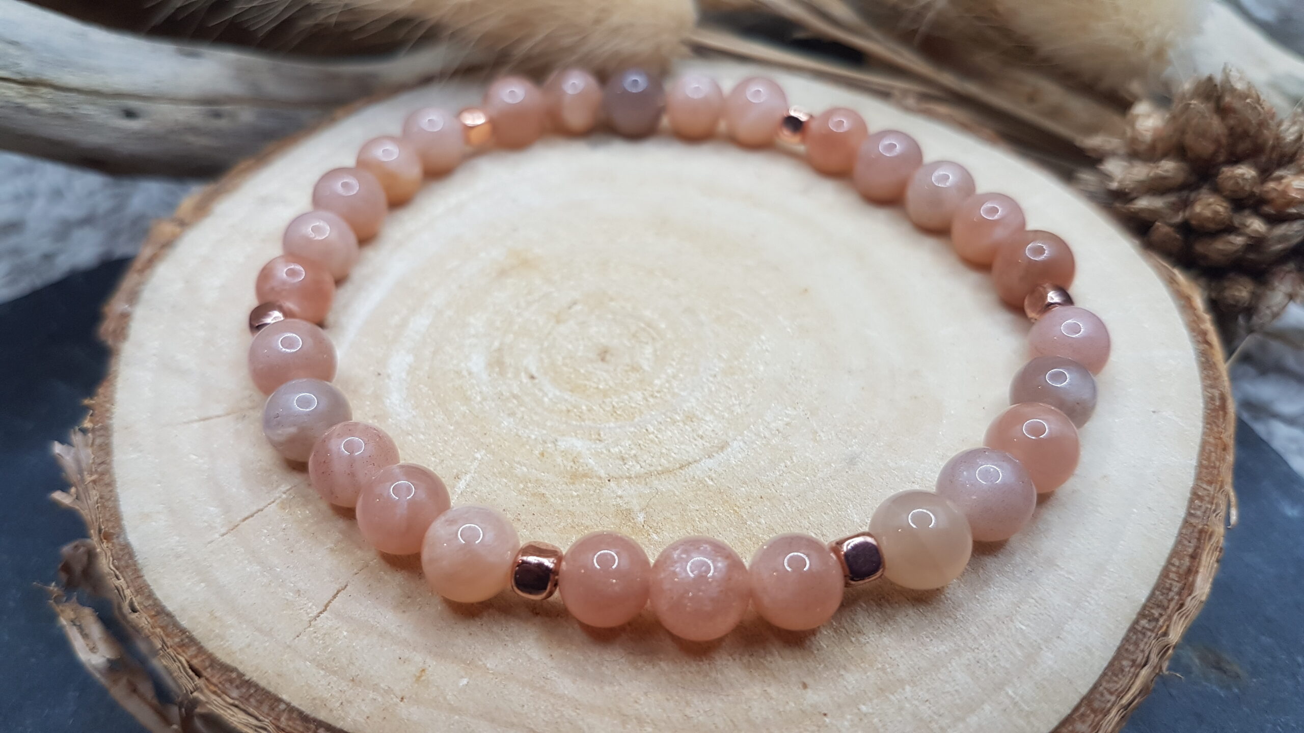 Bracelet pierre de soleil - Doré rose - Bracelet pierre de soleil - Doré rose - les sens de julie -lithotherapie - artisanat