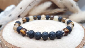 Bracelet Oeil de Tigre, Citrine & Pierre de Lave