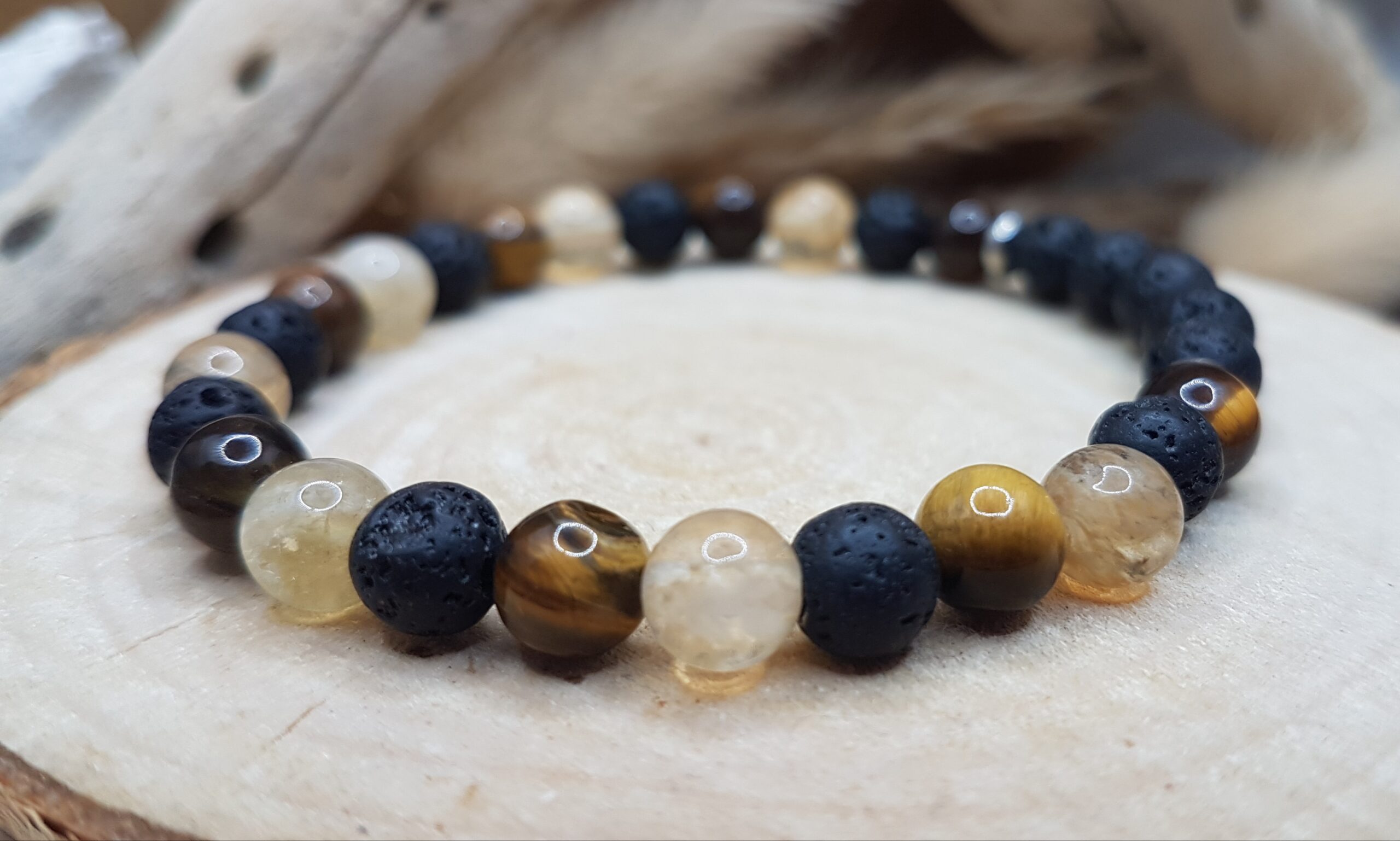 Bracelet Oeil de Tigre, Citrine & Pierre de Lave – Image 3