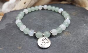 Bracelet Aventurine verte & Pierre de Lune-Mini Om