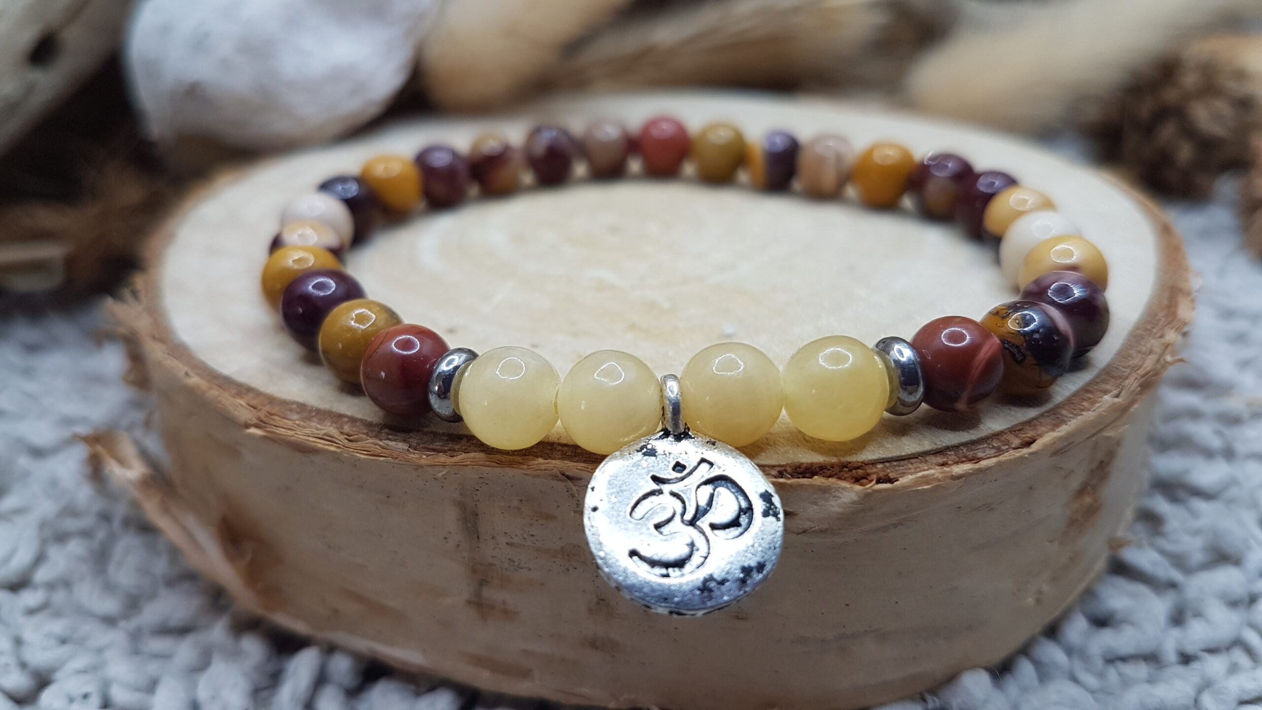 Bracelet Calcite orange & Jaspe Mokaite-Mini Om