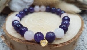 Bracelet Améthyste & Quartz Rose-Mini coeur