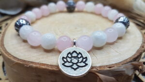 Bracelet Quartz Rose & Pierre de Lune-Fleur de Lotus