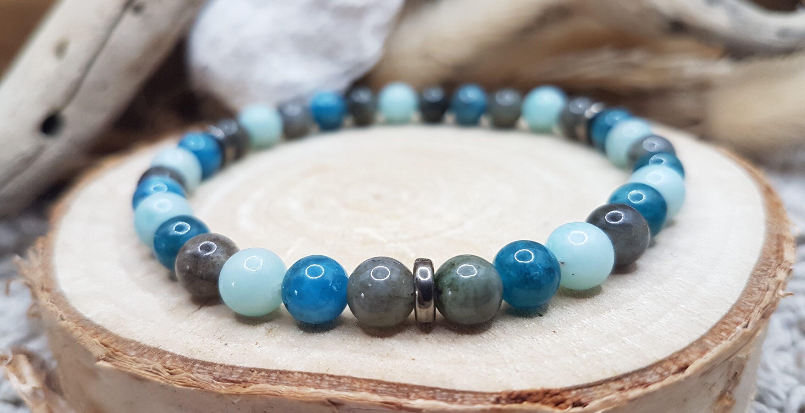 Bracelet Amazonite, Labradorite & Apatite bleue