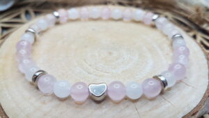 Bracelet Quartz Rose & Pierre de Lune-Mini Coeur