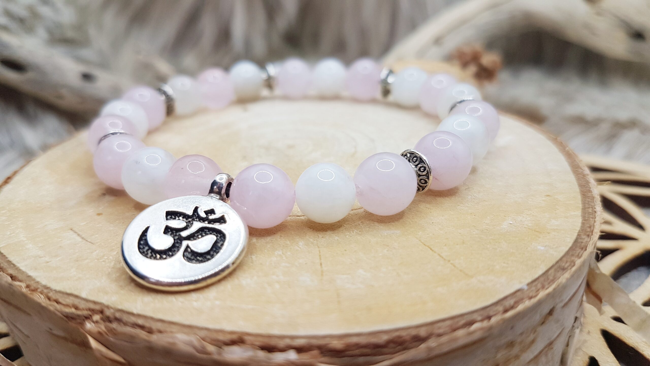 Bracelet Quartz Rose & Pierre de Lune-Maxi Om – Image 2