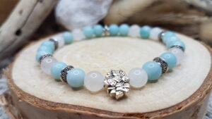 Bracelet Amazonite & Pierre de Lune - Fleur de Lotus