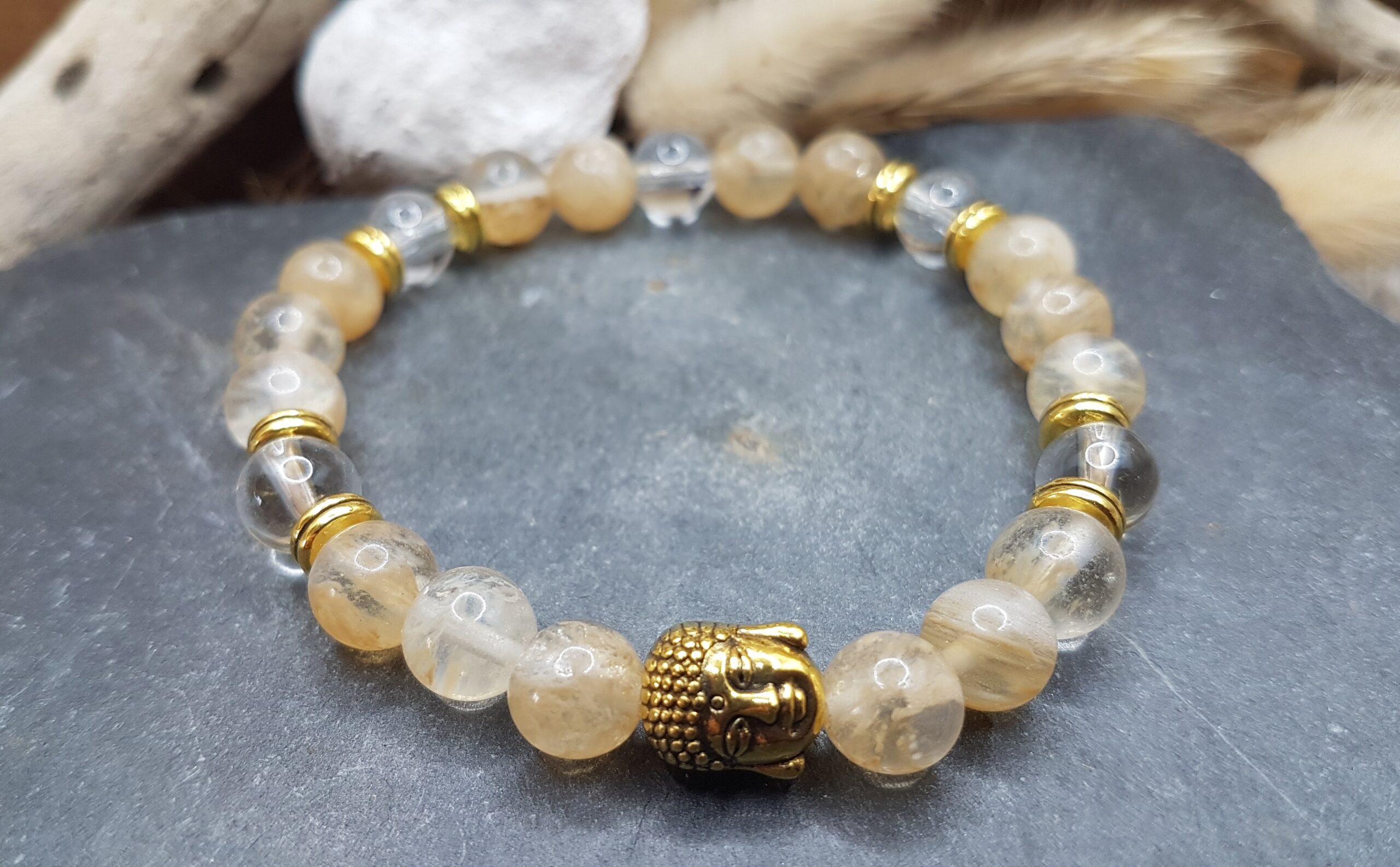 Bracelet Citrine & Cristal de roche-Boudha – Image 2