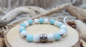 Bracelet Amazonite & Pierre de Lune - Fleur
