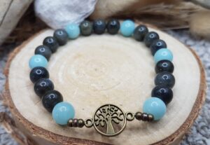 Bracelet Amazonite & Labradorite - Arbre de vie bronze