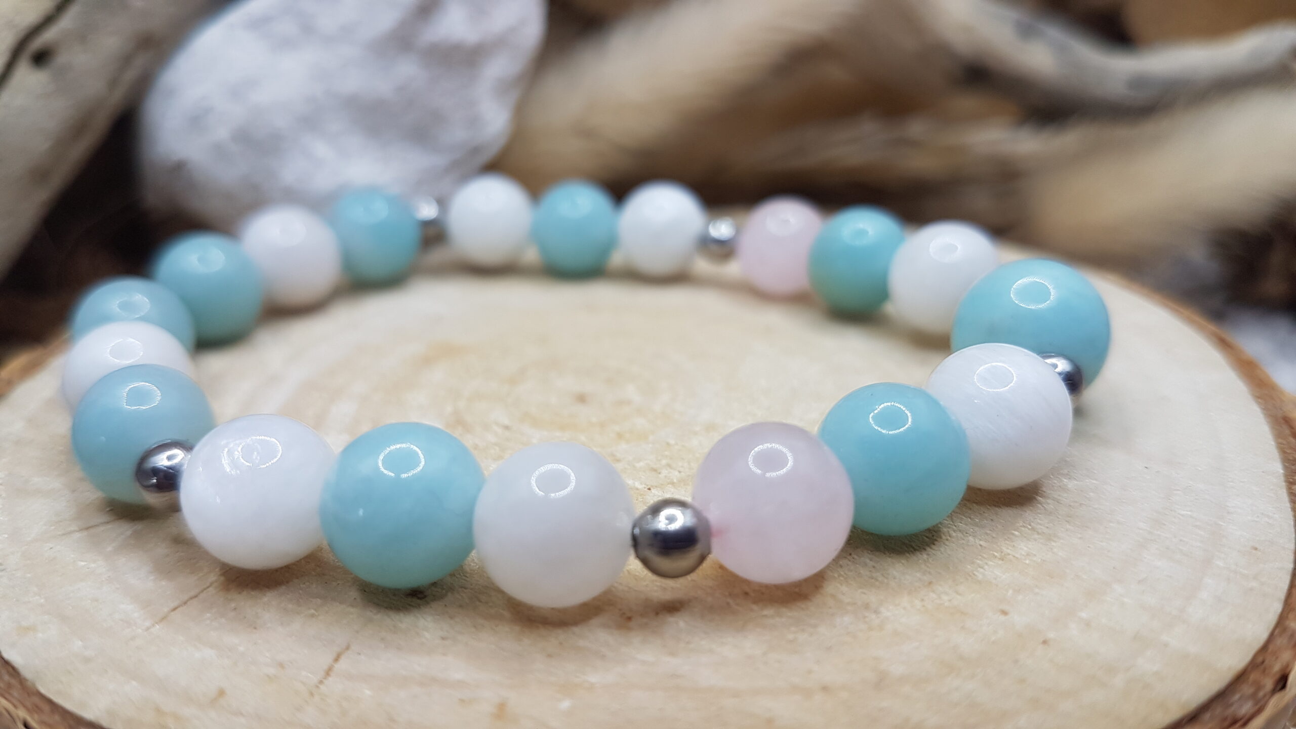 Bracelet Amazonite, Pierre de Lune & Quartz rose – Image 3