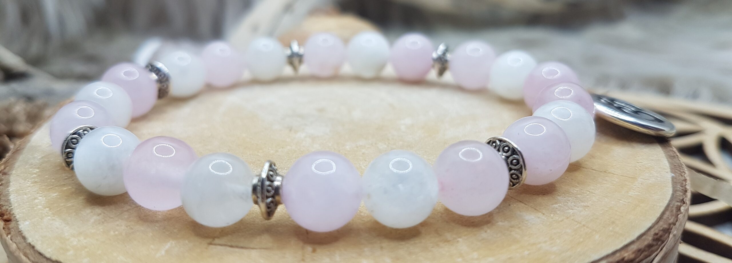 Bracelet Quartz Rose & Pierre de Lune-Maxi Om – Image 3