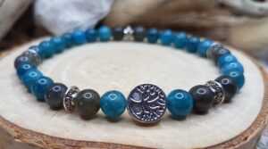 Bracelet Apatite bleue & Labradorite-Arbre de vie