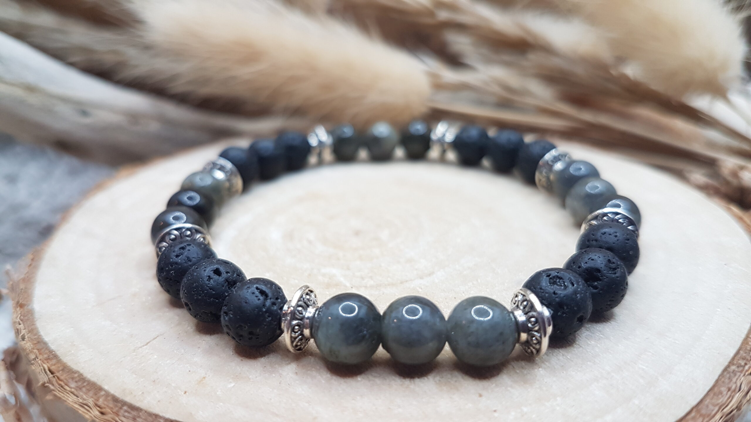Bracelet Labradorite & Pierre de Lave