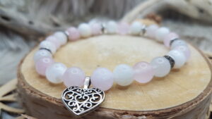 Bracelet Quartz Rose & Pierre de Lune-Maxi Coeur