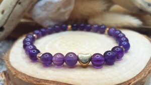 Bracelet Améthyste - Mini coeur Or