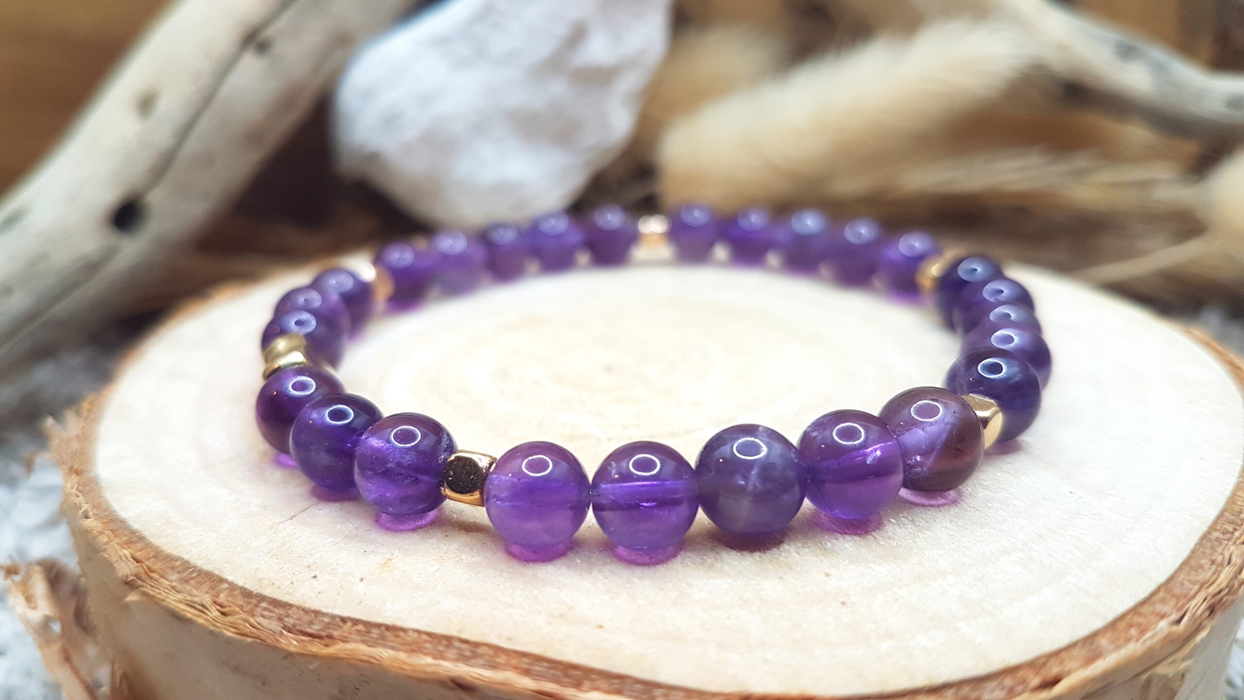 Bracelet Améthyste - Mini coeur Or – Image 3