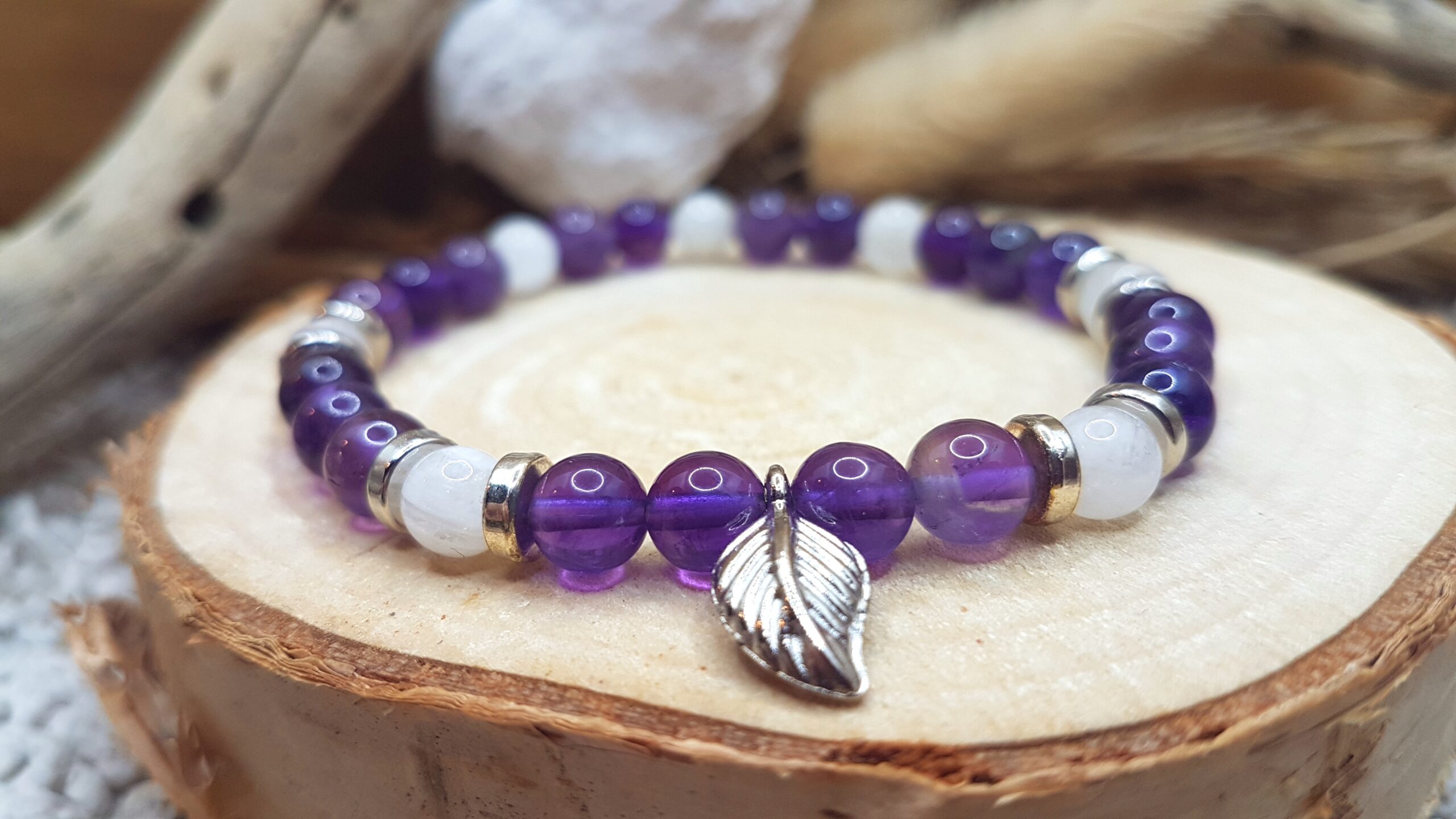 Bracelet Pierres Naturelles – Améthyste, Pierre De Lune, Labradorite, Lépidolite – A Bijoux