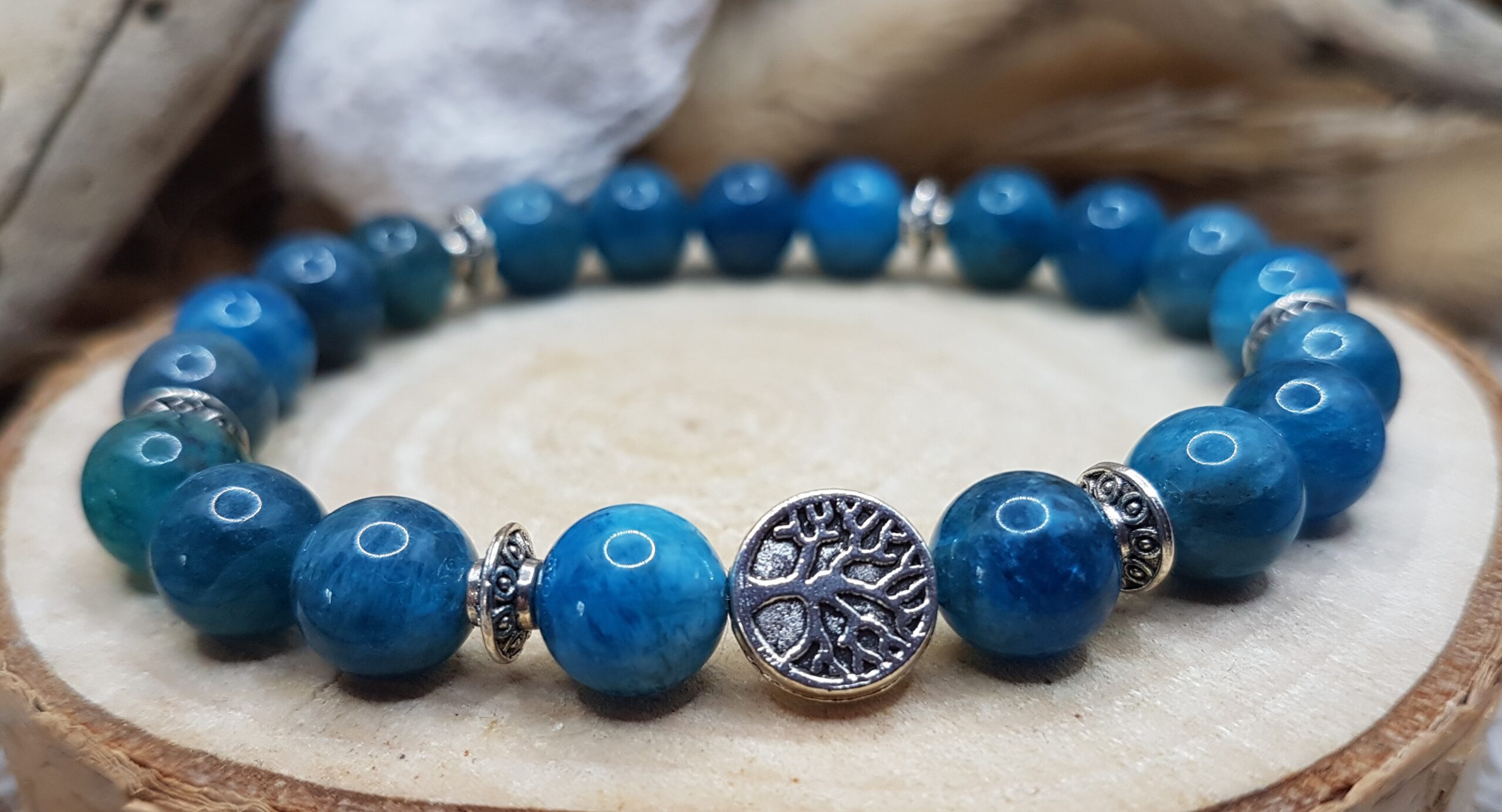 Bracelet Apatite bleue-Arbre de vie