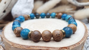 Bracelet Apatite bleue, Labradorite & Bois