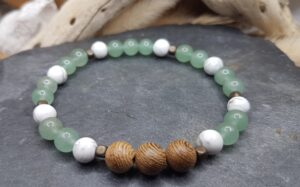 Bracelet Aventurine verte, Howlite & Bois