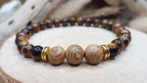Bracelet Oeil de Tigre & Bois-Trio