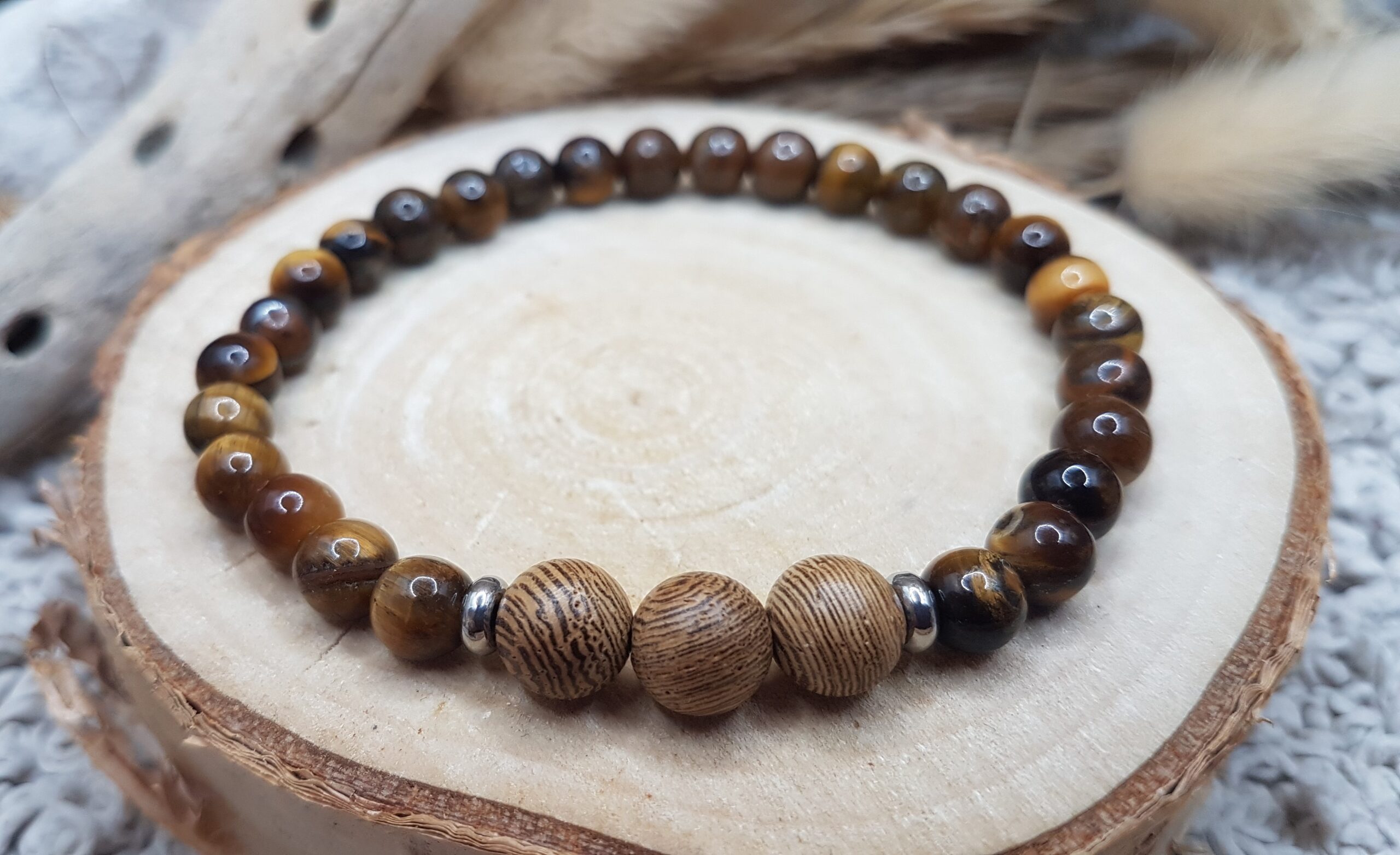 Bracelet Oeil de Tigre & Bois-Trio – Image 2