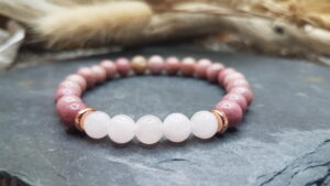 Bracelet Rhodonite & Quartz Rose
