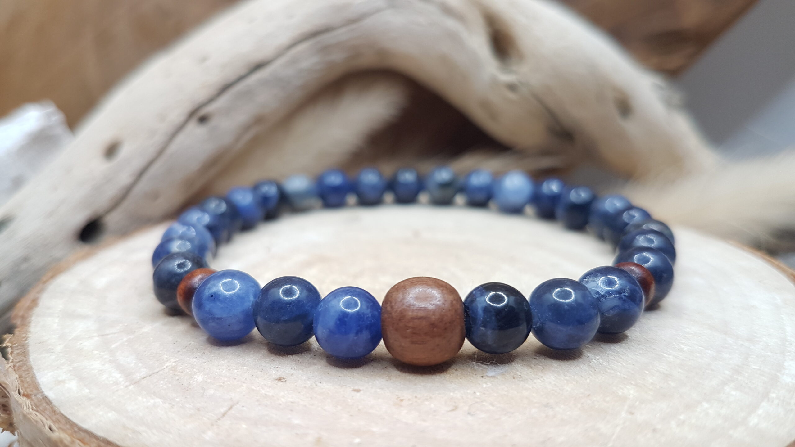 Bracelet perles bois et Argent 925 massif personnalisé