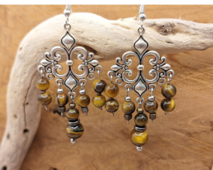 Boucles d'oreilles Bohème en Oeil de tigre. Crochet en acier inoxydable hypoallergénique