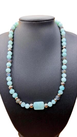 Collier amazonite & labradorite -perle amazonite rectangle facettée- 99€