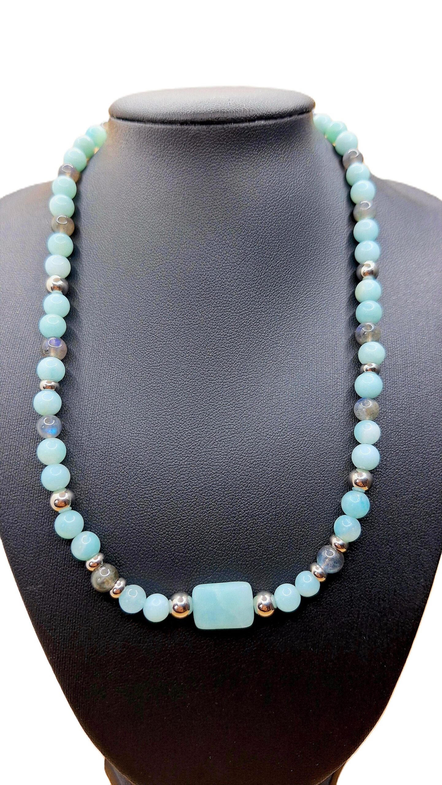 Collier amazonite & labradorite -perle amazonite rectangle facettée- 99€