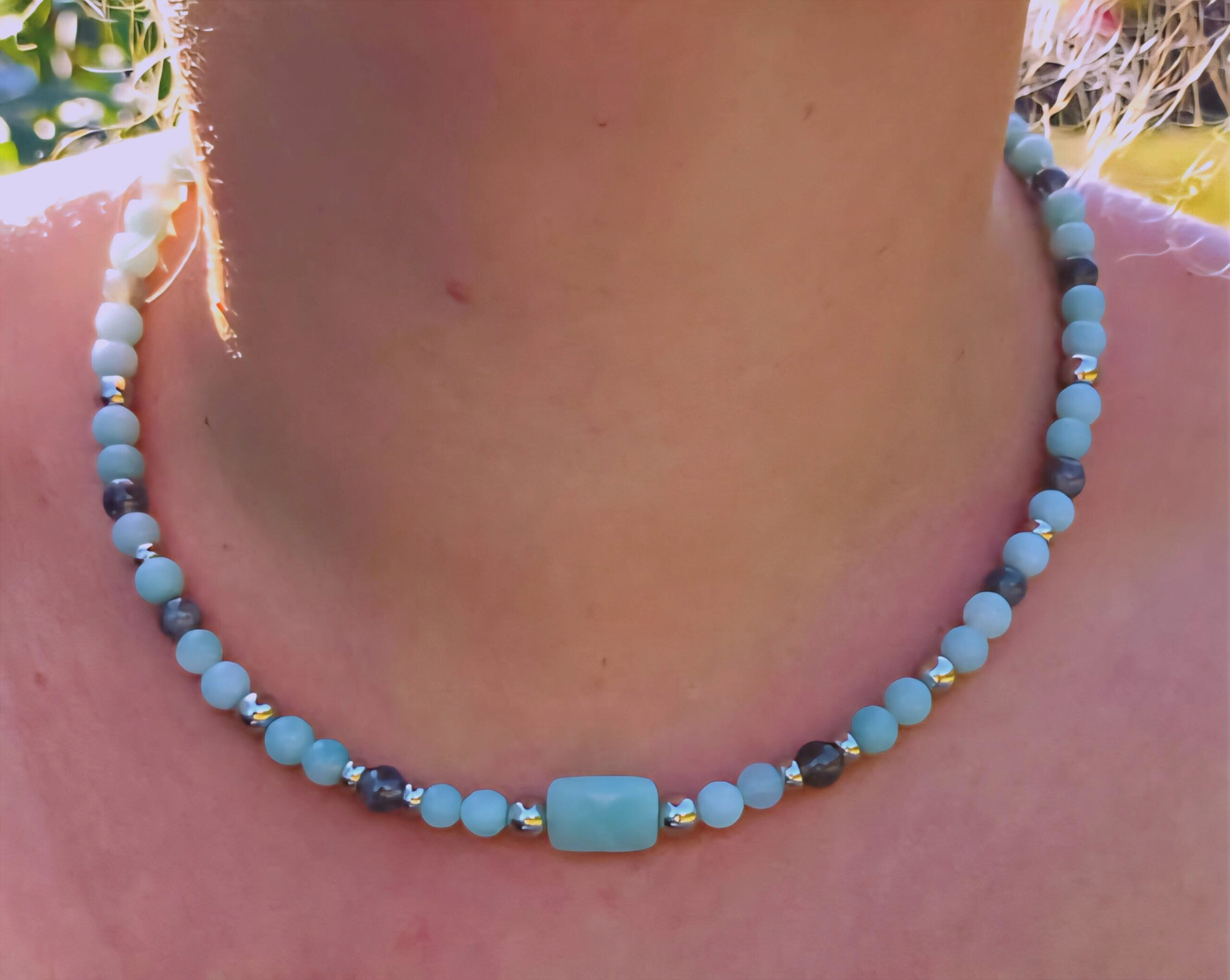 Collier amazonite & labradorite -perle amazonite rectangle facettée- 99€ Harmonie et protection