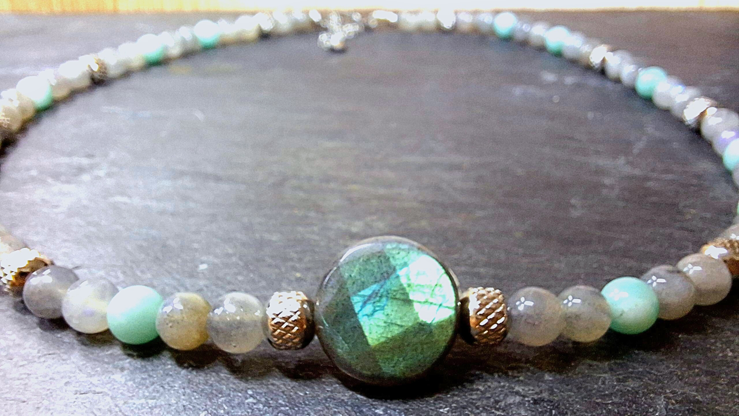 Collier labradorite et amazonite -cabochon amazonite facetté. Protection et harmonie.